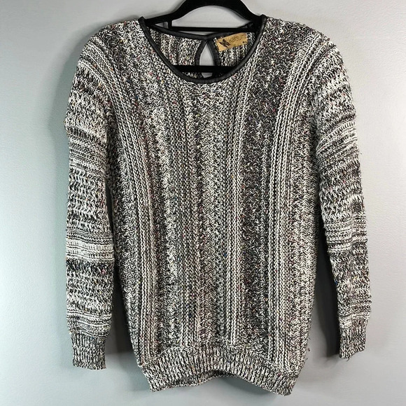 KATSUMI Ribbed Drop Shoulder Knit Sweater Black Mix Leather Trim Mobwife M/L - Picture 11 of 11